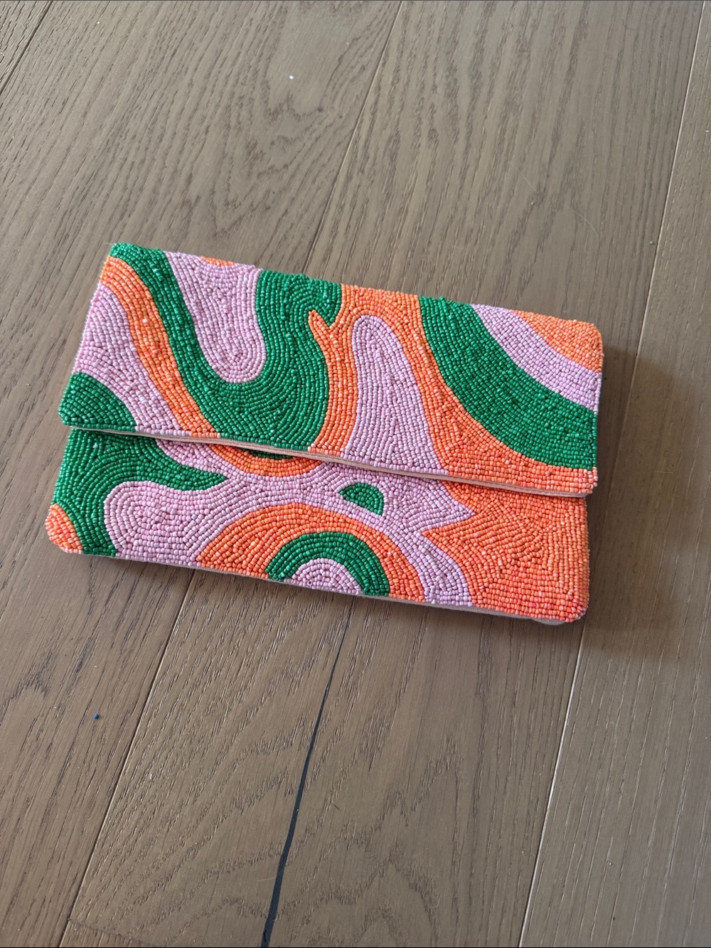 Beaded Wave Pattern Clutch in Pink, Orange & Green